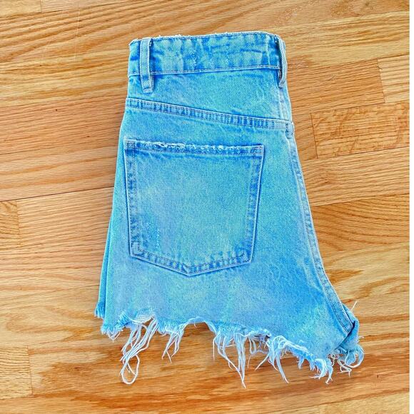 ZARA Wash Blue Denim Distresses Button Fly High Rise Cut Out Style Shorts 4us - Picture 9 of 10